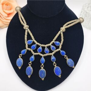 Rare Afghan Lapis lazuli Tibetan silver bib necklace